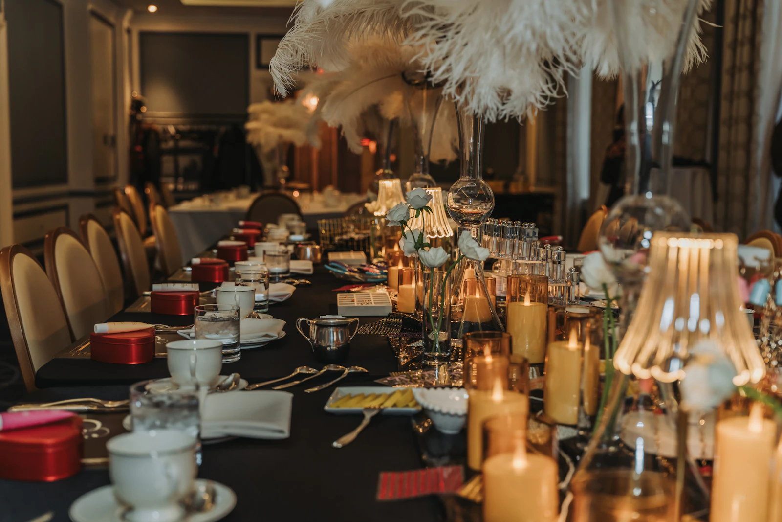 Elegant gala dinner table set for a corporate awards night