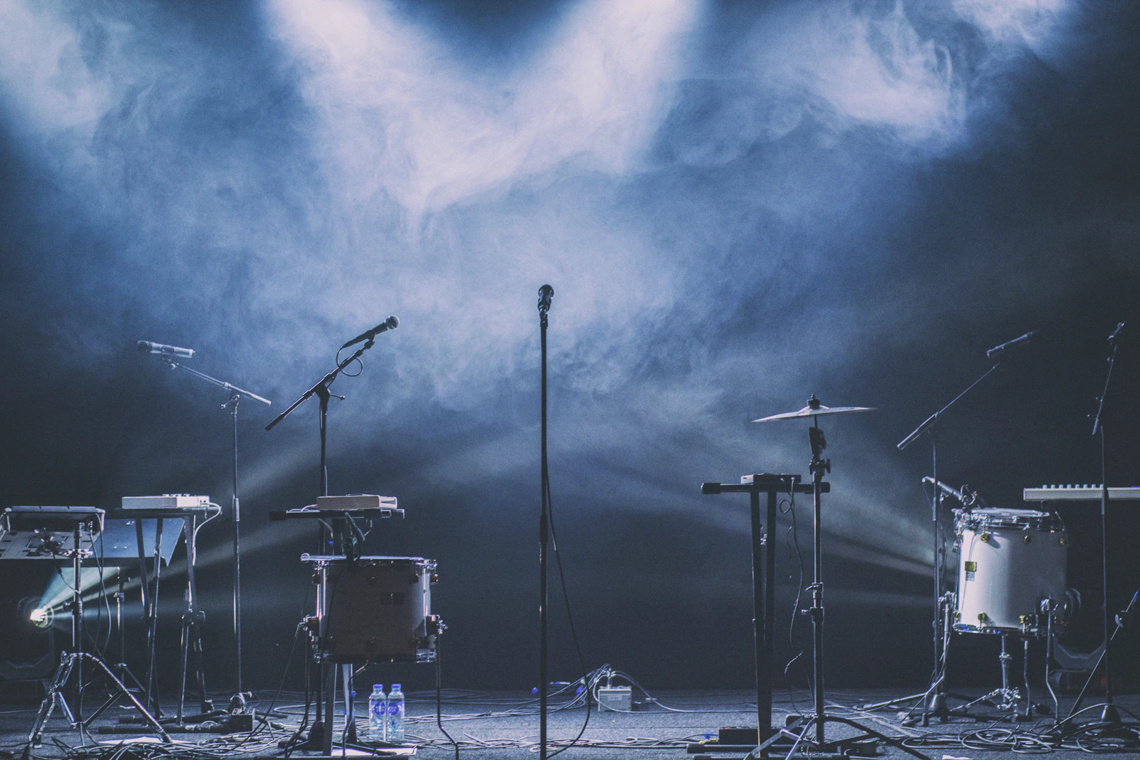 Event stage with lighting and sound set up for live performance