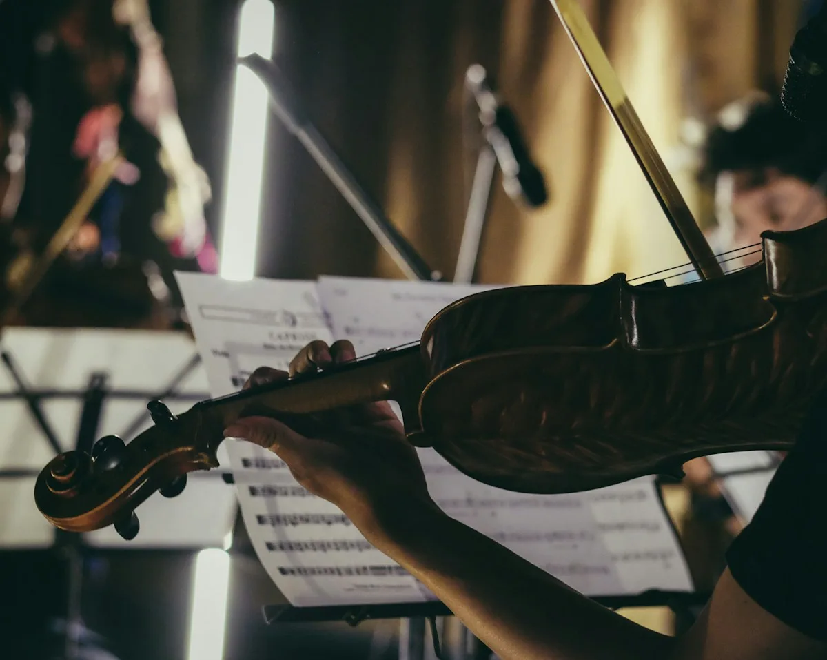 Violinist performing with a live band at a contemporary celebration