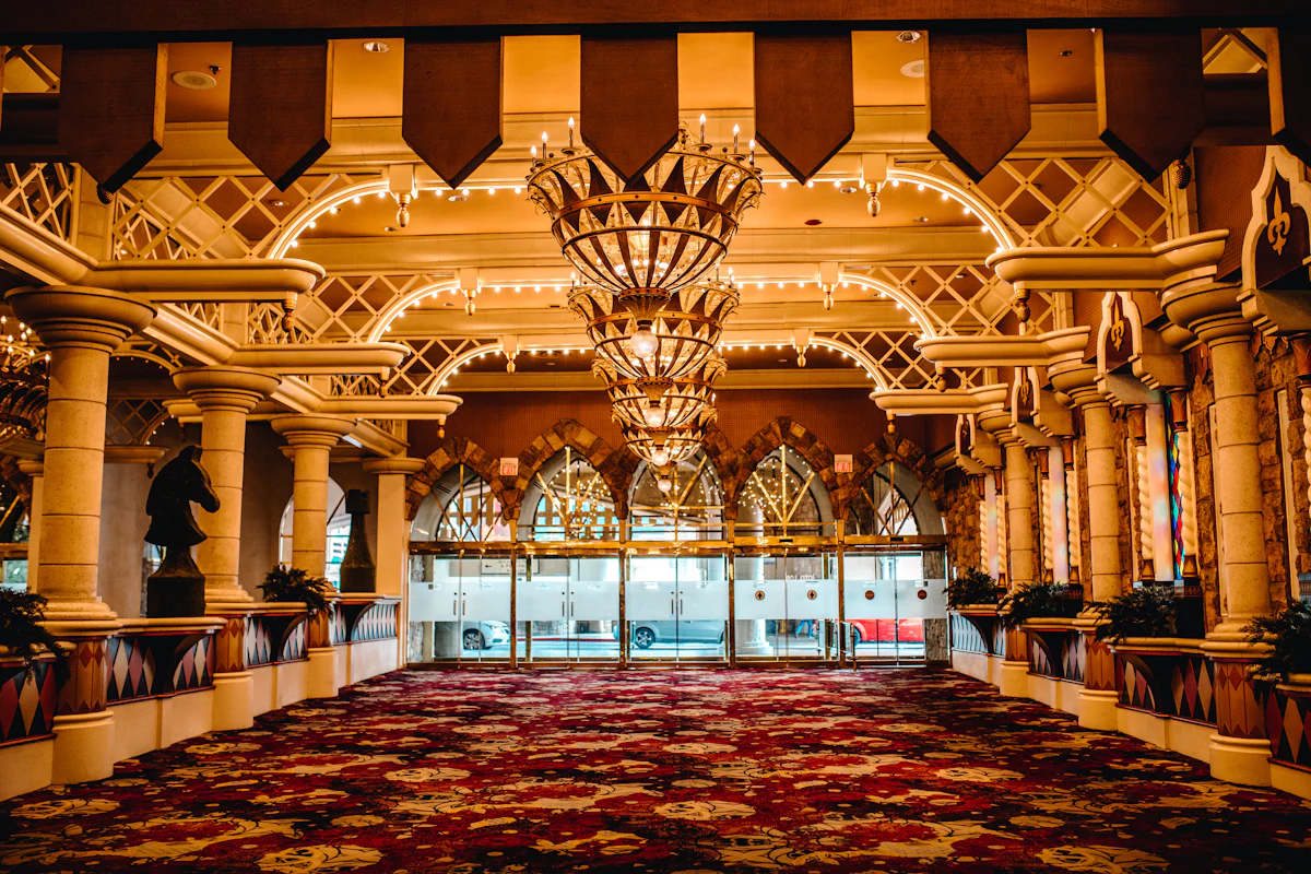 Elegant event venue hall with chandeliers Elegant event venue hall with chandeliers