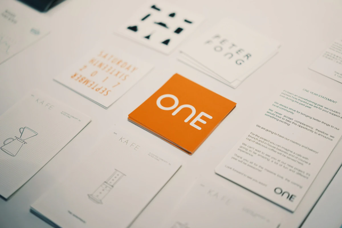 Brand identity cards with a consistent logo, colour and typography system Brand identity cards with a consistent logo, colour and typography system