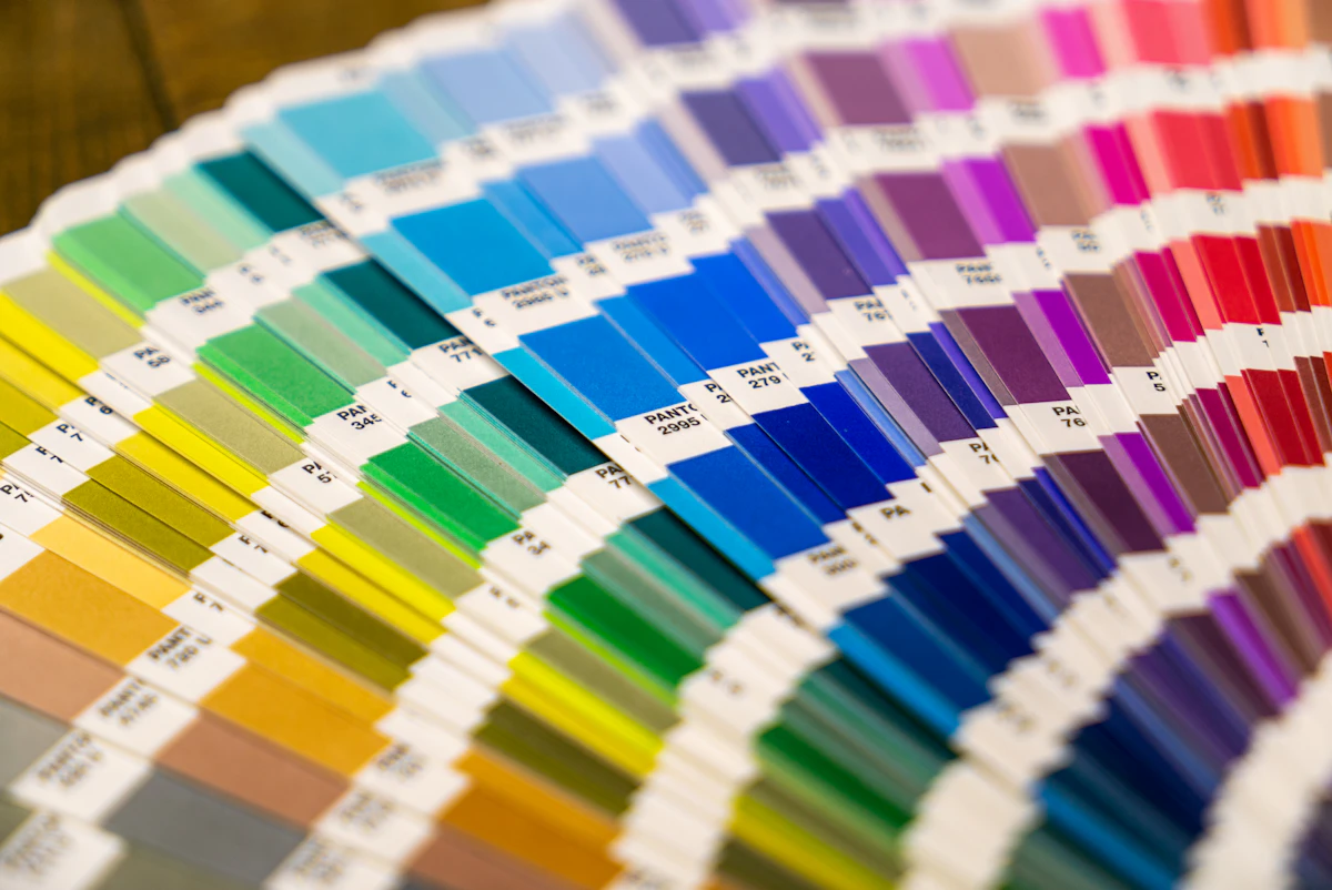 Fan deck of colour swatches used to select a brand palette Fan deck of colour swatches used to select a brand palette