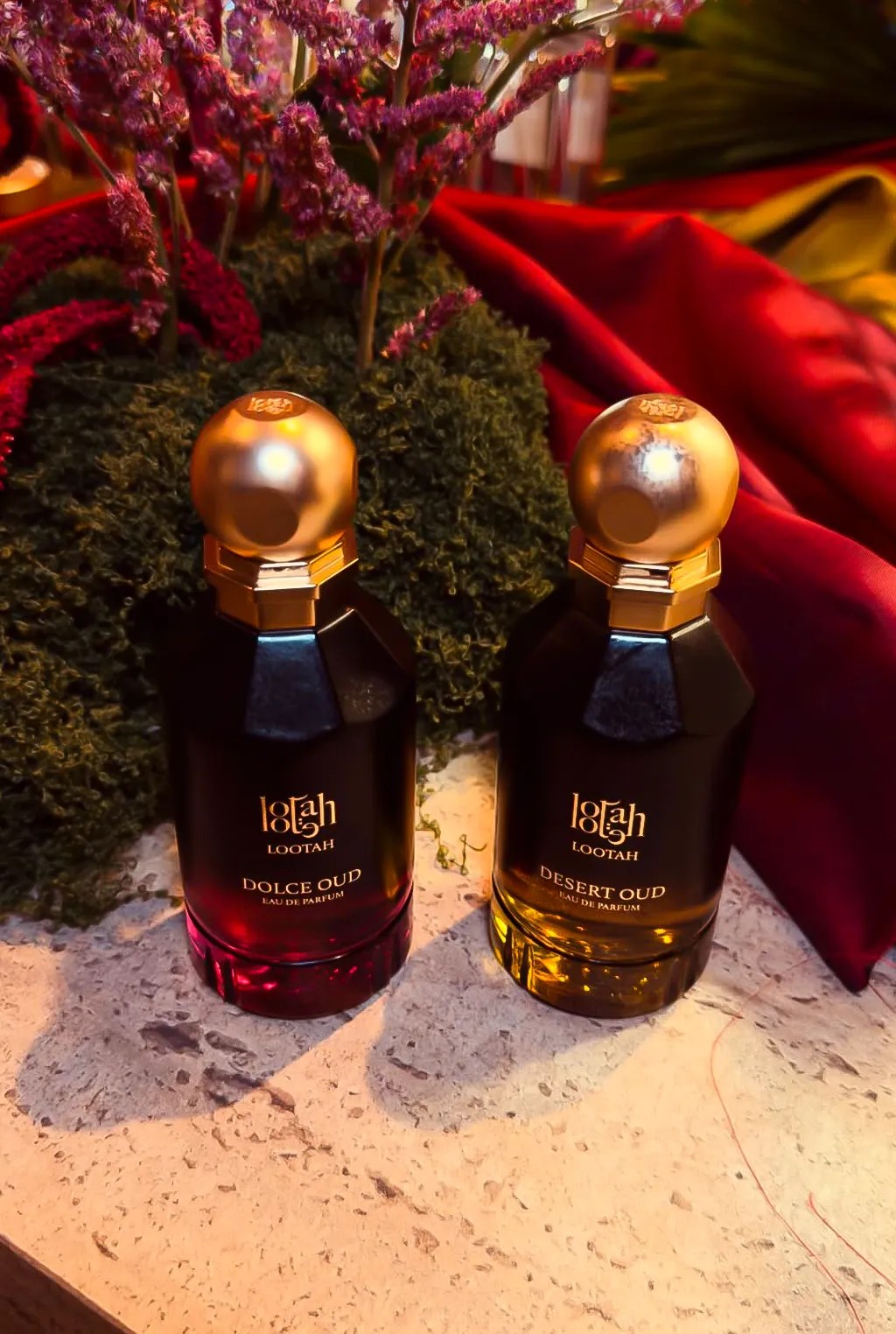 Lootah Dolce Oud and Desert Oud Eau de Parfum bottles