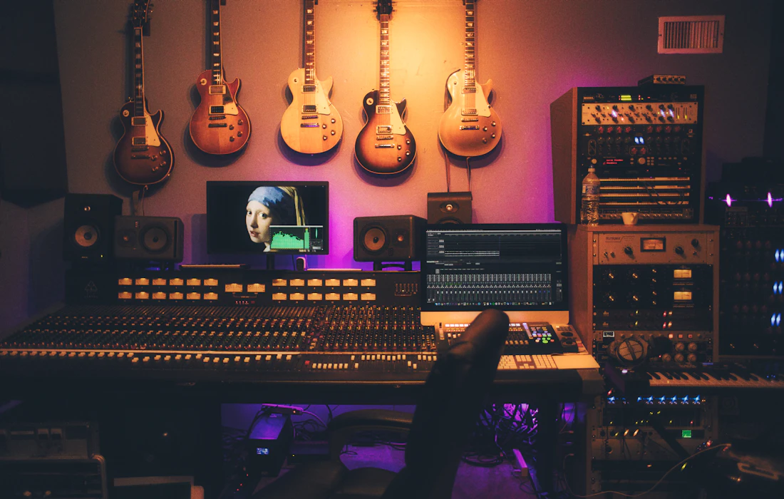 Recording studio mixing console used to shape a film soundtrack