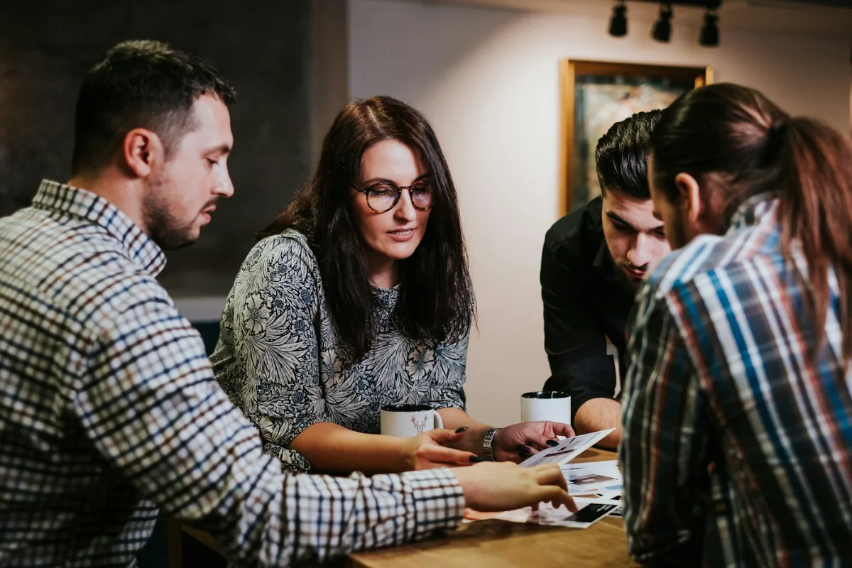 Client and creative team reviewing an advertising brief