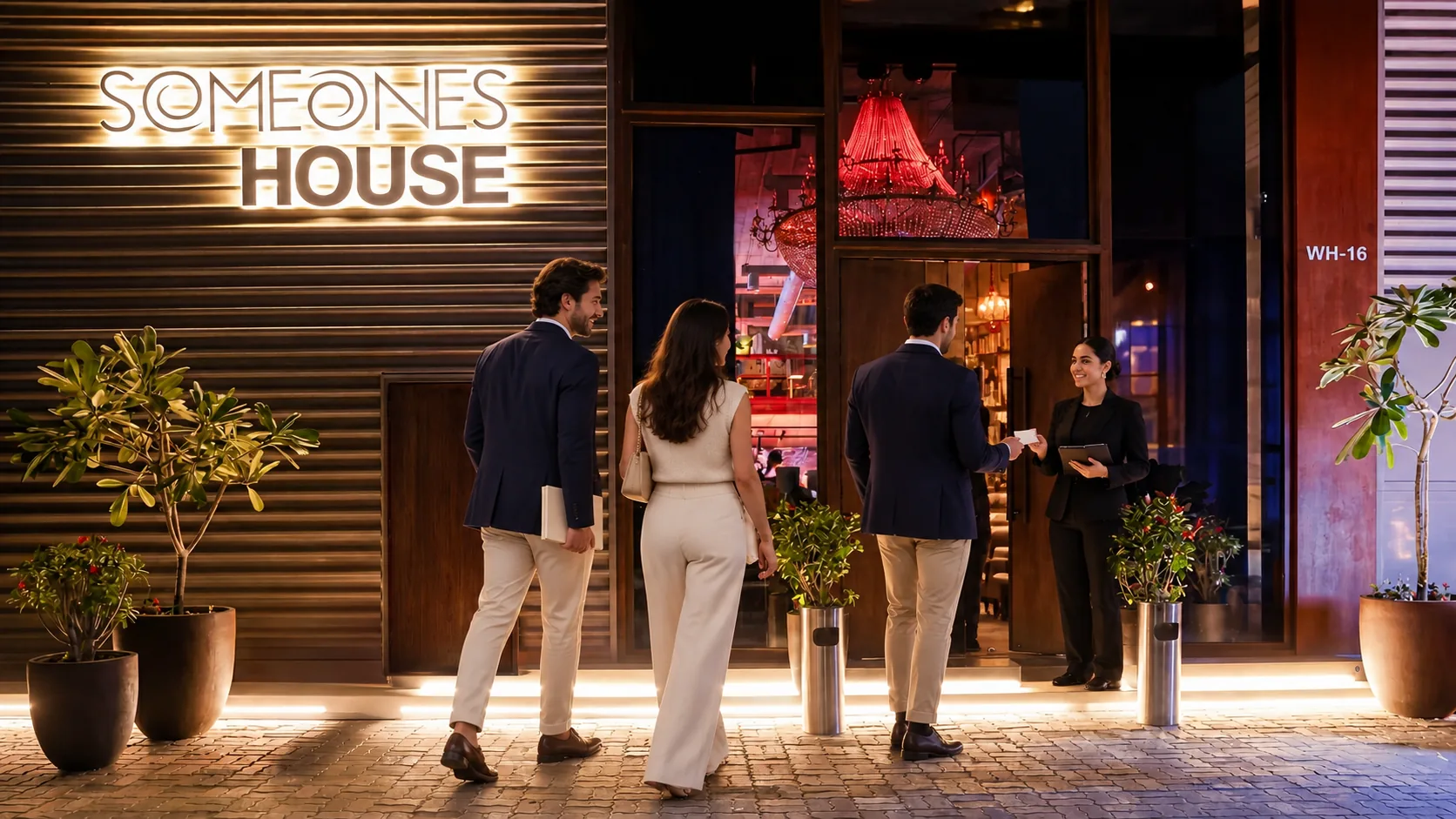 Guests arriving at the Someone’s House entrance in Al Quoz, Dubai, for a private book launch